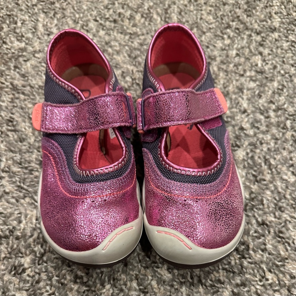 Plae Shoes Purple Metallic Emme Shimmer Suede Air Mesh Mary Jane Girls 11 Toddle